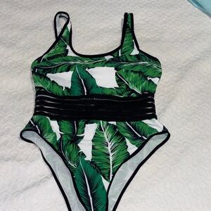 Tropical Leaf Print Kids Swimsuit